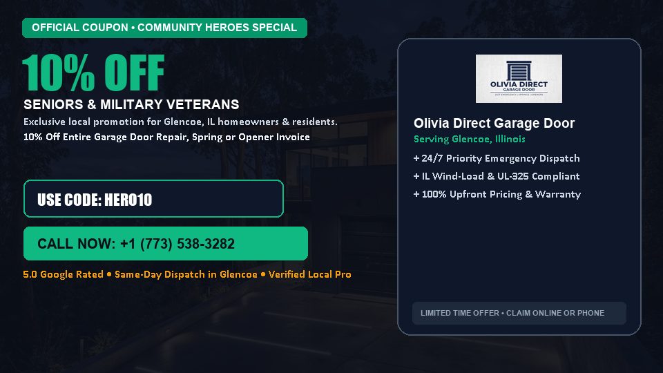Olivia Direct Garage Door 10% OFF Seniors & Military Veterans in Glencoe, IL